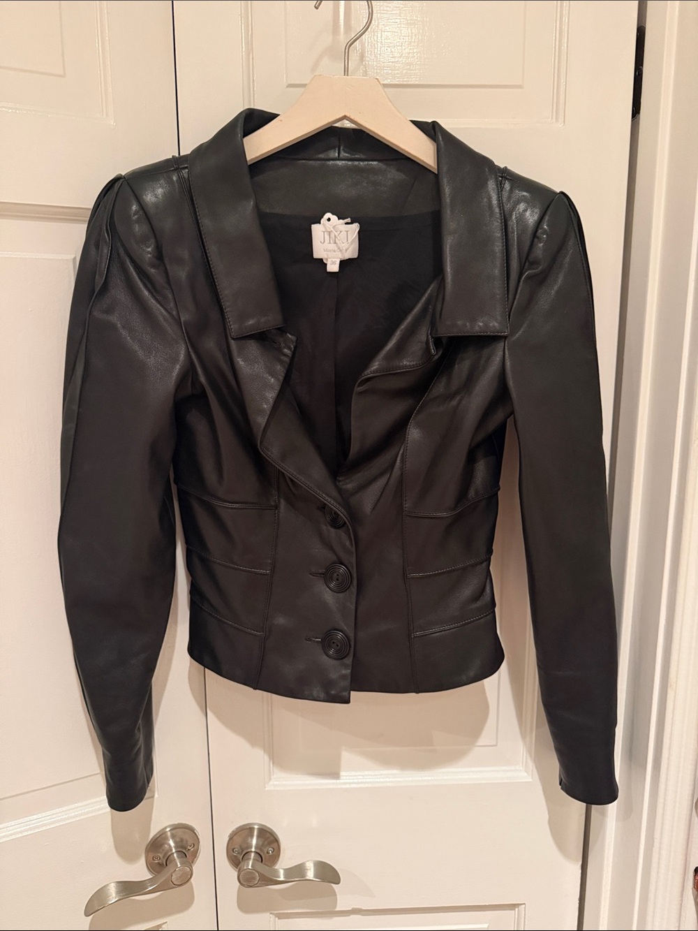 Jiki Monte Carlo Black Leather Fitted Blazer Jacket